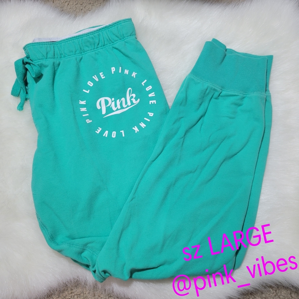 VS PINK L Blue Teal Logo Campus Jogger Pants